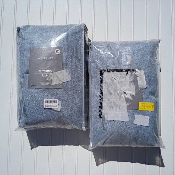 WEST LAKE Faux Linen Curtain Panels 41 x 91 Dusty Blue Pinch Pleat SET OF 4 - Picture 6 of 16